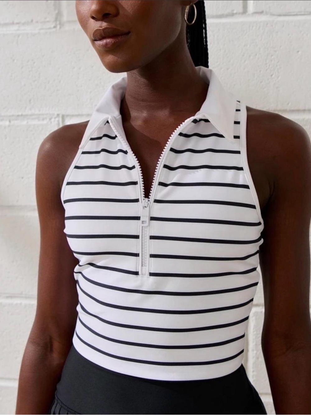 Abercrombie YPB SculptLUX Striped Collared Crop Top S